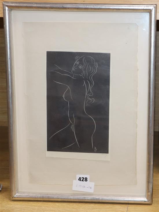 Eric Gill (1882-1940), wood engraving, Female Nude Standing, 1937 23 x 14cm.